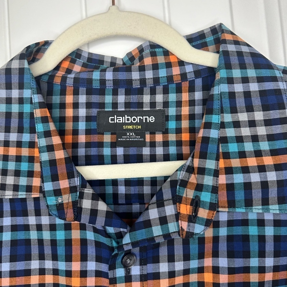 Claiborne Blue and Orange Casual Button Down Shirt - Picture 2 of 4
